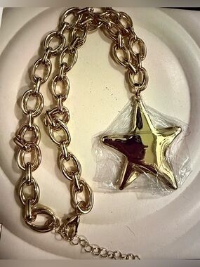 Gold Link Necklace with Star Charm Pendant NWOT